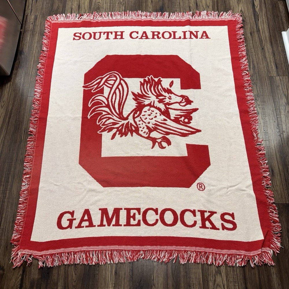 University of South Carolina Gamecocks Blanket Woven 100% Cotton Throw Red VTG